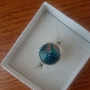 Silver Plated glass cabochon adjustable ring